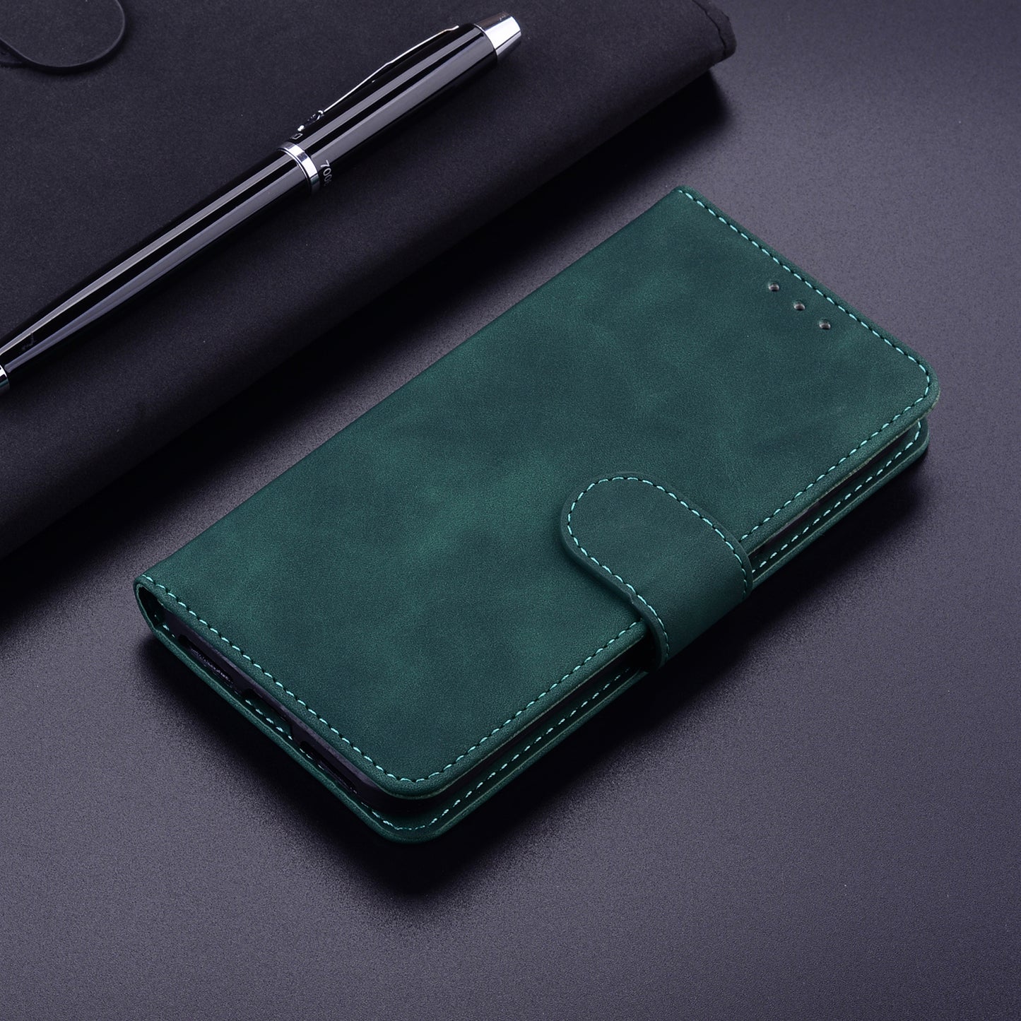 Solid Color Phone Case for Samsung Galaxy M14 5G Scratch Resistant PU Leather Wallet Stand Cover