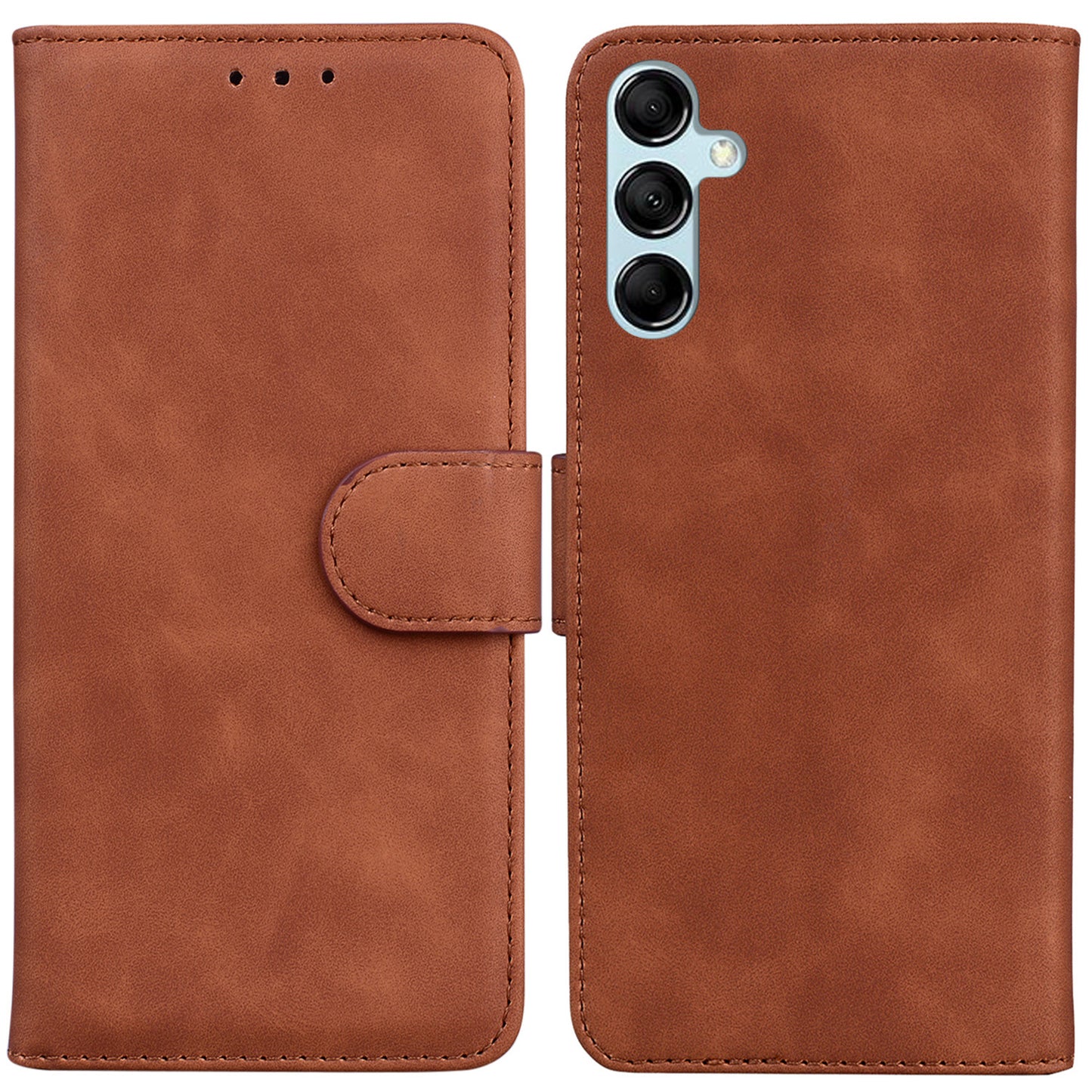 Solid Color Phone Case for Samsung Galaxy M14 5G Scratch Resistant PU Leather Wallet Stand Cover