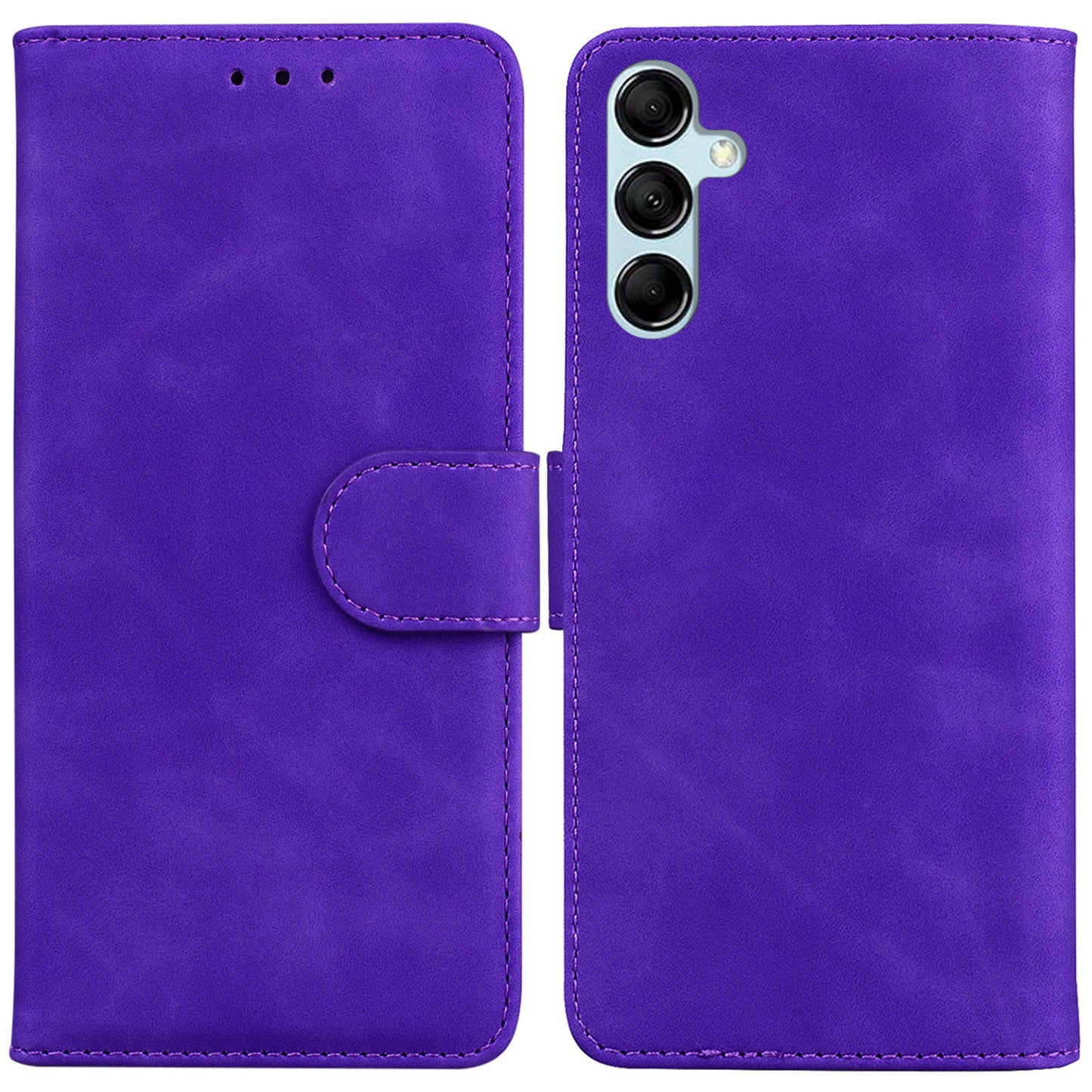 Solid Color Phone Case for Samsung Galaxy M14 5G Scratch Resistant PU Leather Wallet Stand Cover