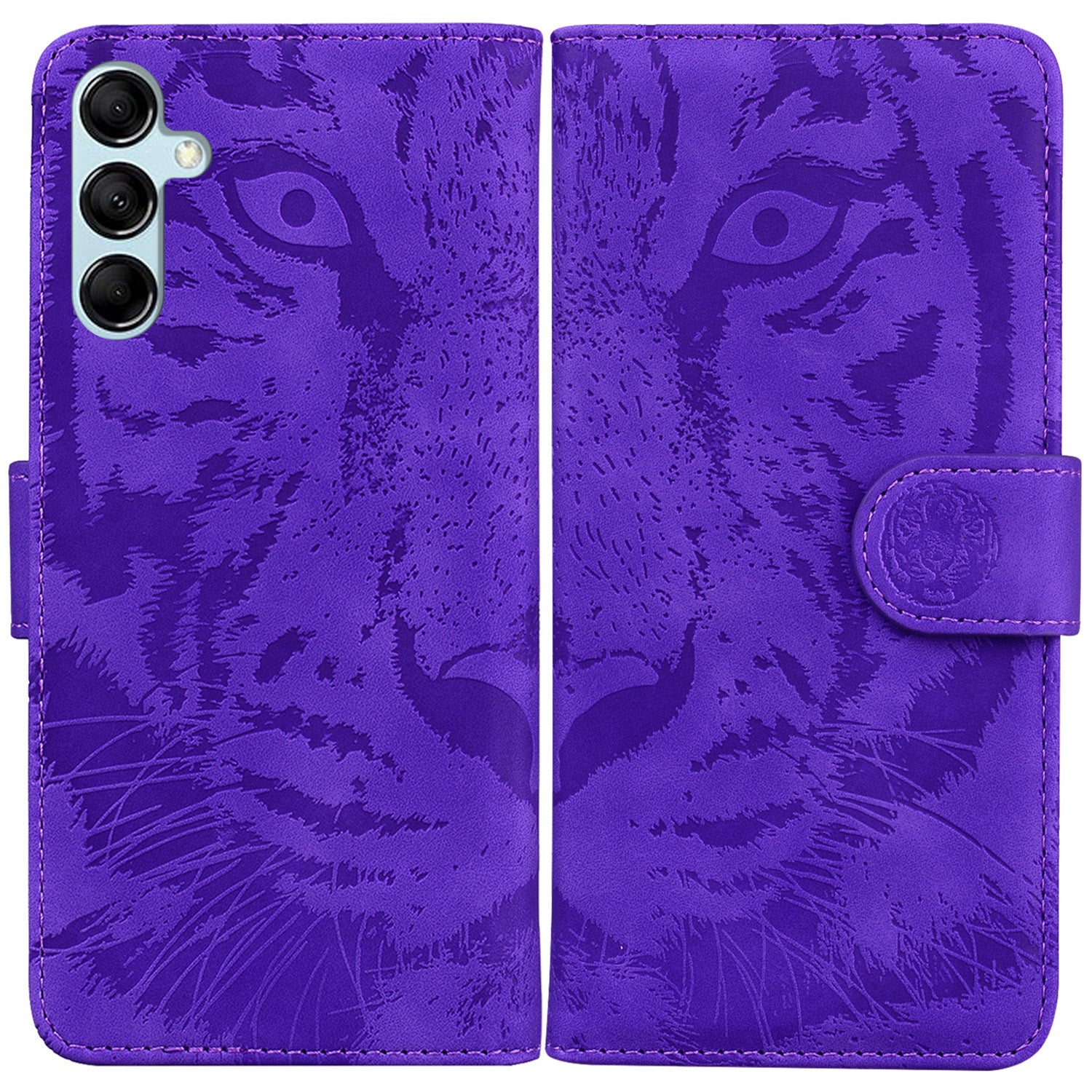Tiger Imprinted Shell for Samsung Galaxy M14 5G Shockproof PU Leather Wallet Stand Case Phone Cover
