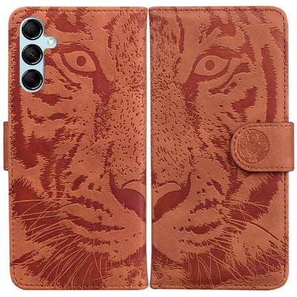 Tiger Imprinted Shell for Samsung Galaxy M14 5G Shockproof PU Leather Wallet Stand Case Phone Cover