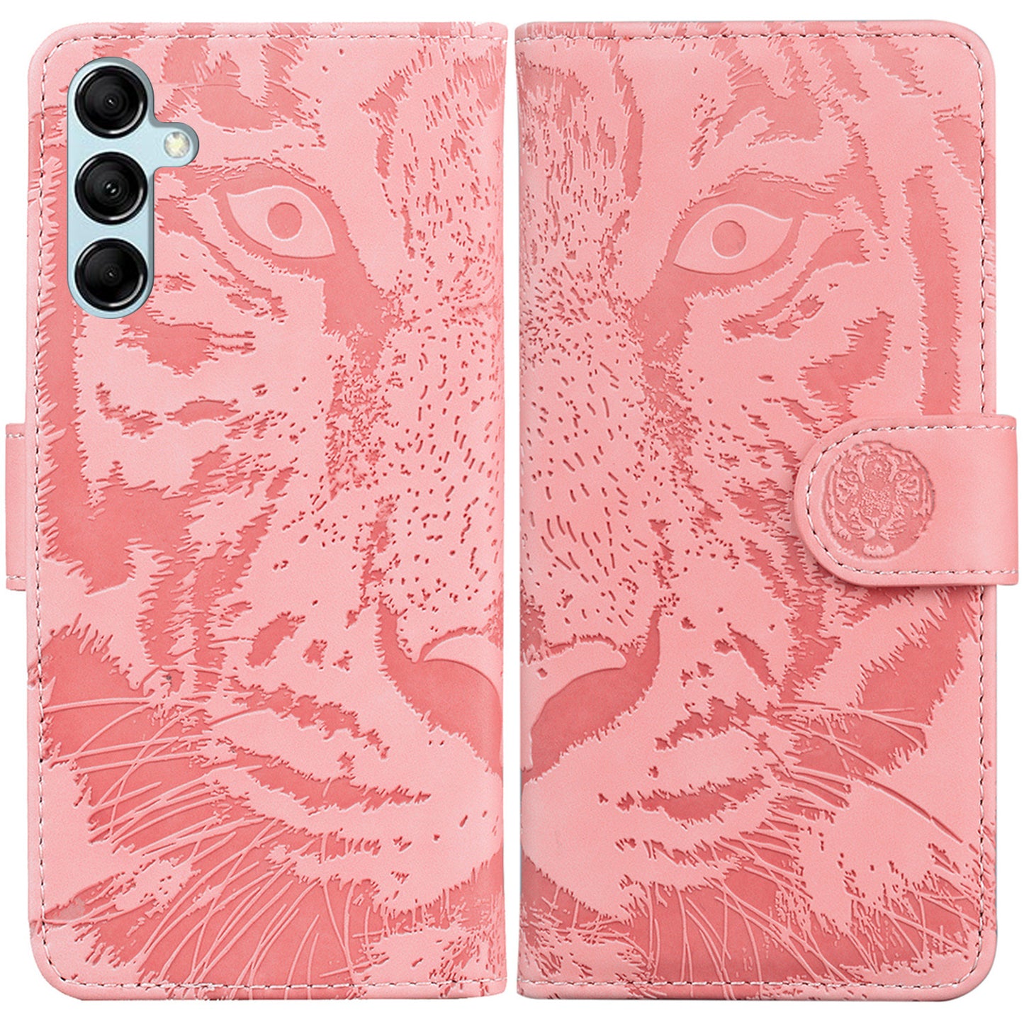 Tiger Imprinted Shell for Samsung Galaxy M14 5G Shockproof PU Leather Wallet Stand Case Phone Cover
