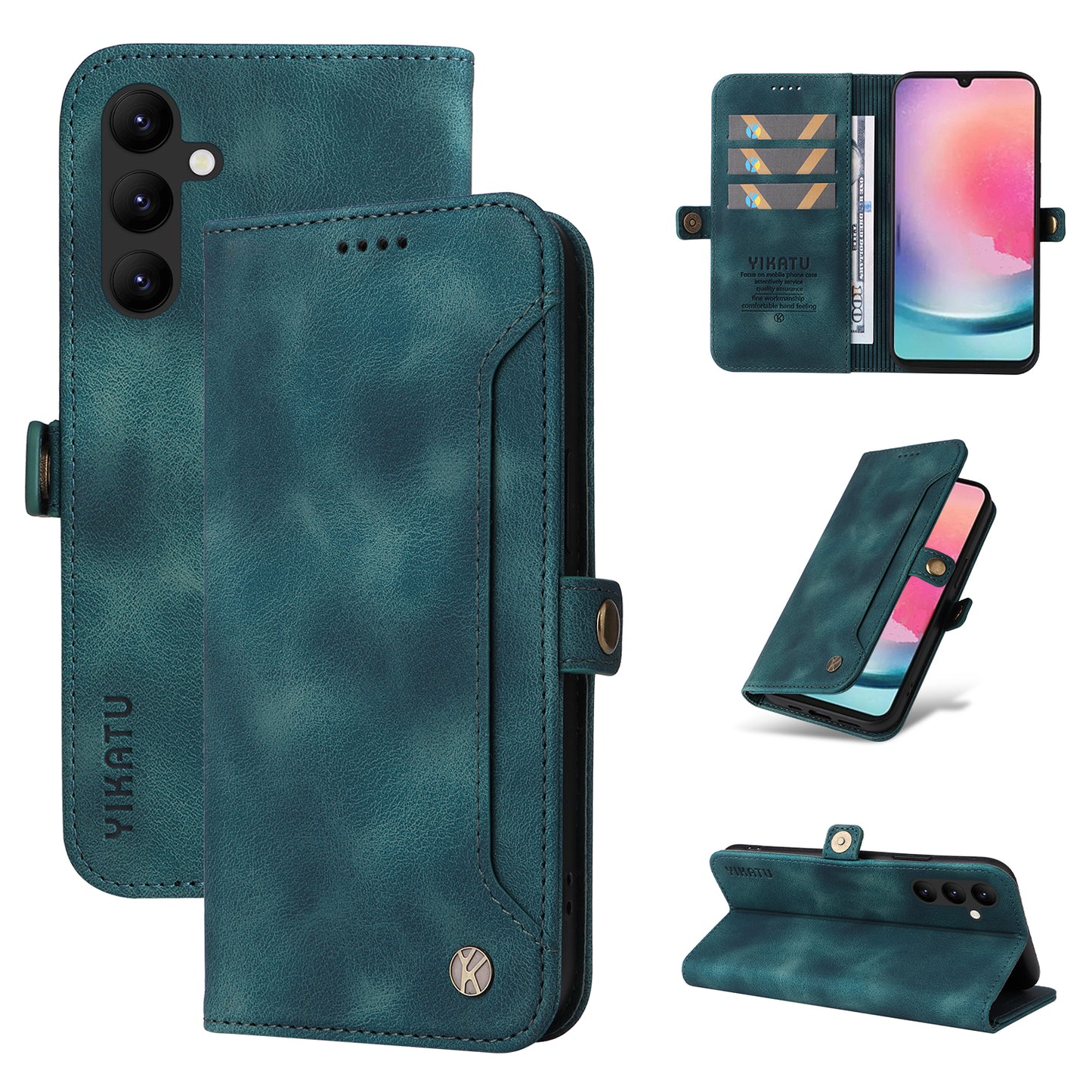 YIKATU YK-002 For Samsung Galaxy A24 4G PU Leather Wallet Phone Cover Skin-Touch Shockproof Phone Case with Card Slot