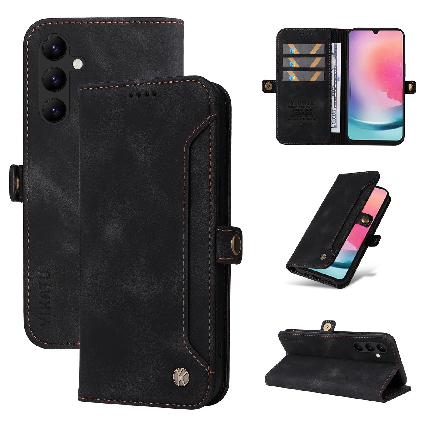 YIKATU YK-002 For Samsung Galaxy A24 4G PU Leather Wallet Phone Cover Skin-Touch Shockproof Phone Case with Card Slot