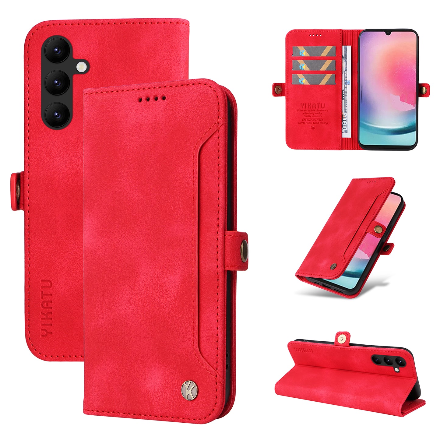 YIKATU YK-002 For Samsung Galaxy A24 4G PU Leather Wallet Phone Cover Skin-Touch Shockproof Phone Case with Card Slot