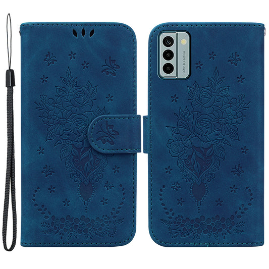 For Nokia G22 Smartphone Cover Phone Stand Case Rose Butterfly Imprinted PU Leather Wallet Phone Shell