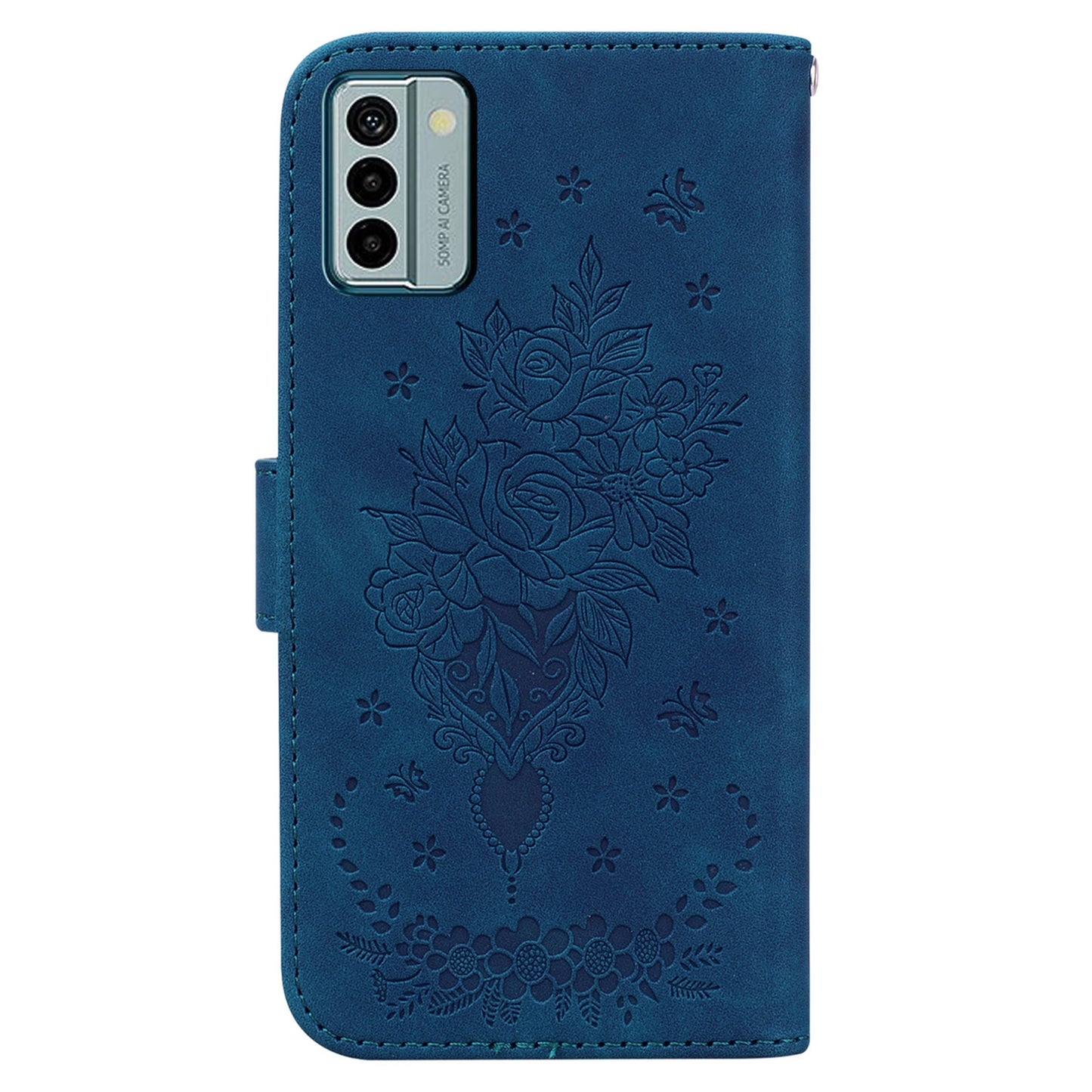 For Nokia G22 Smartphone Cover Phone Stand Case Rose Butterfly Imprinted PU Leather Wallet Phone Shell