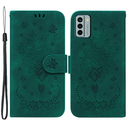 For Nokia G22 Smartphone Cover Phone Stand Case Rose Butterfly Imprinted PU Leather Wallet Phone Shell