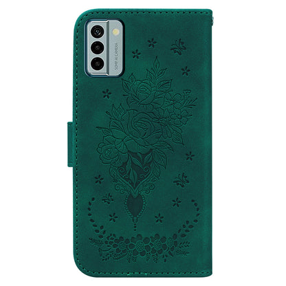 For Nokia G22 Smartphone Cover Phone Stand Case Rose Butterfly Imprinted PU Leather Wallet Phone Shell