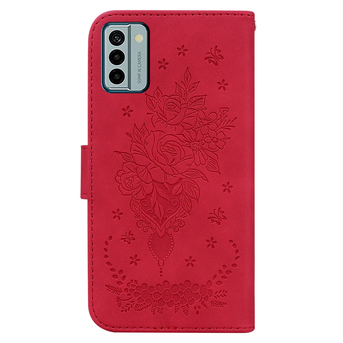 For Nokia G22 Smartphone Cover Phone Stand Case Rose Butterfly Imprinted PU Leather Wallet Phone Shell