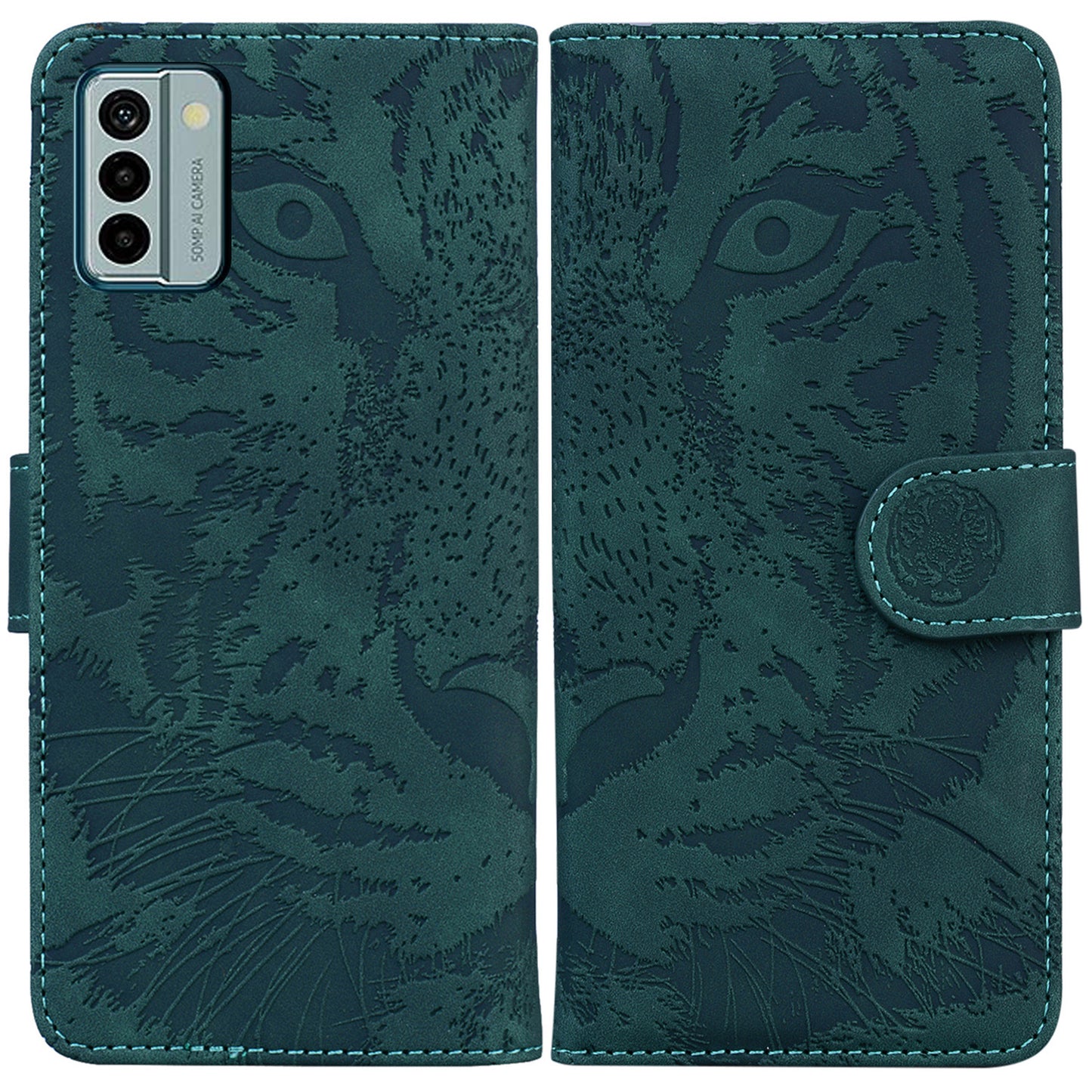 Tiger Imprinted PU Leather Shell for Nokia G22 Wallet Stand Case Shockproof Phone Cover