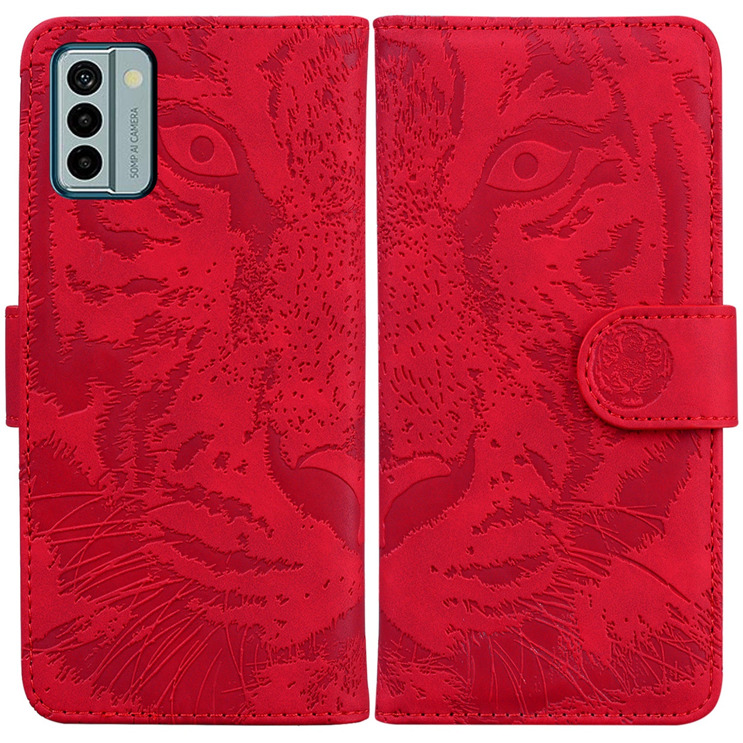 Tiger Imprinted PU Leather Shell for Nokia G22 Wallet Stand Case Shockproof Phone Cover