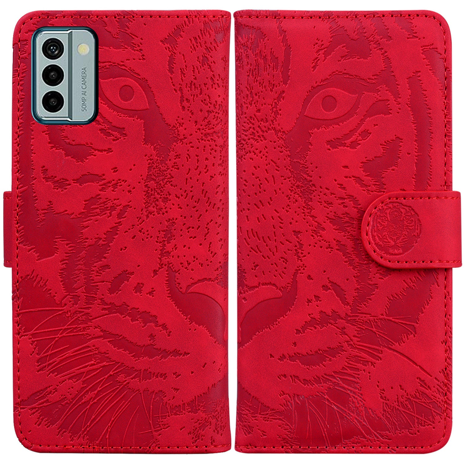 Tiger Imprinted PU Leather Shell for Nokia G22 Wallet Stand Case Shockproof Phone Cover