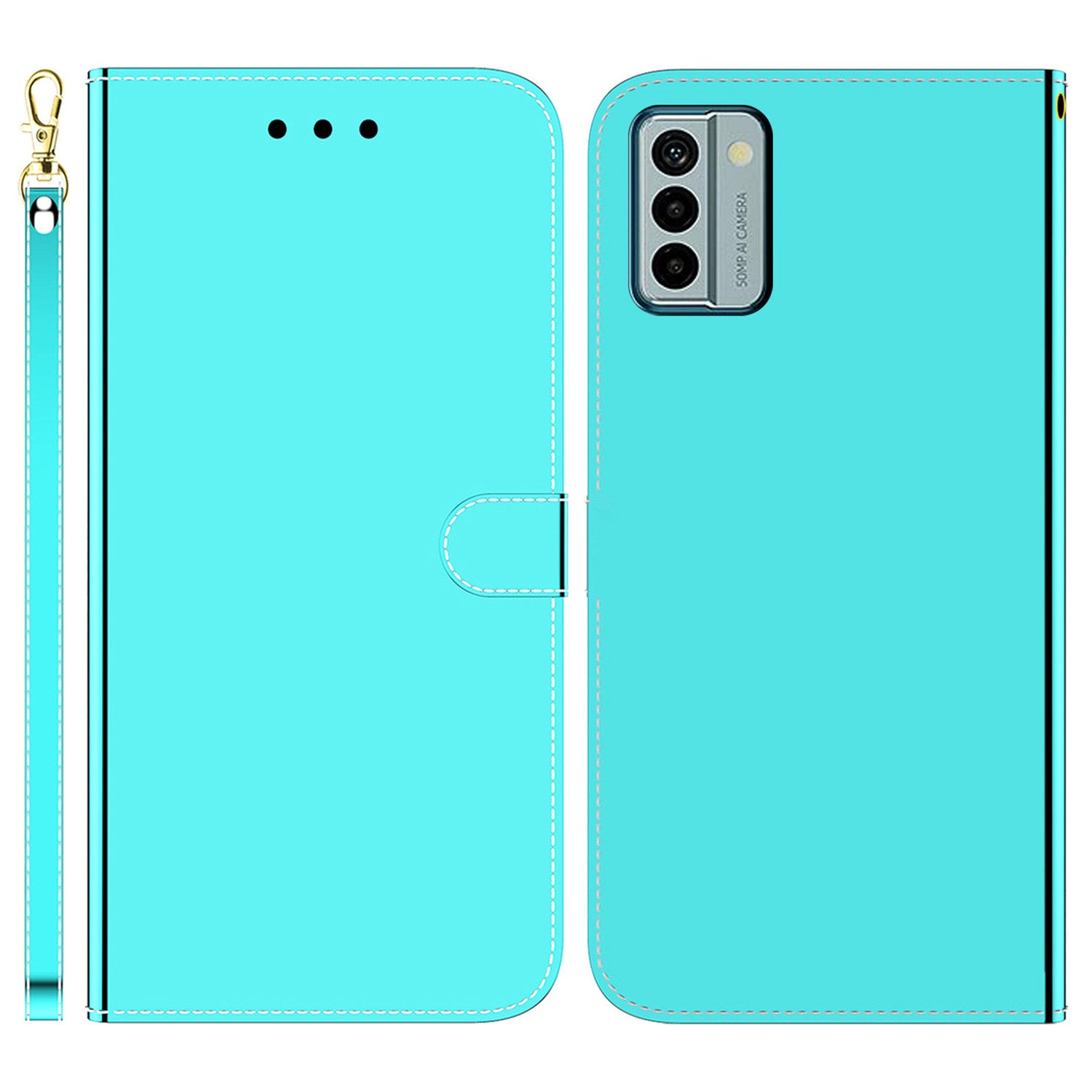 For Nokia G22 PU Leather Phone Flip Cover Mirror-Like Surface Wallet Stand Phone Case with Strap