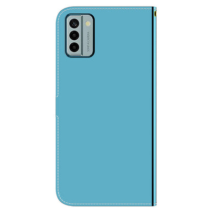 For Nokia G22 PU Leather Phone Flip Cover Mirror-Like Surface Wallet Stand Phone Case with Strap