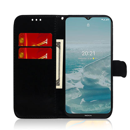 For Nokia G22 PU Leather Phone Flip Cover Mirror-Like Surface Wallet Stand Phone Case with Strap