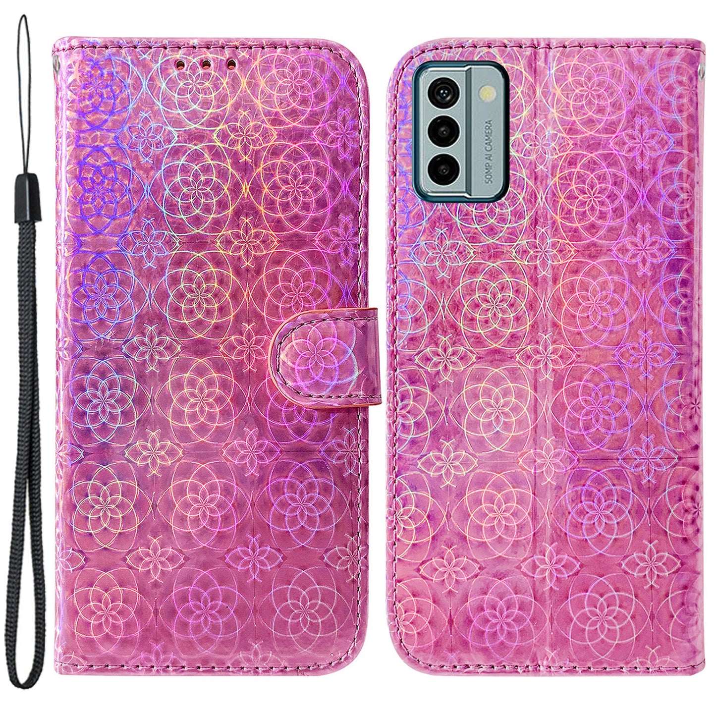 For Nokia G22 Stand Phone Case PU Leather Dazzling Flower Pattern Phone Wallet Cover