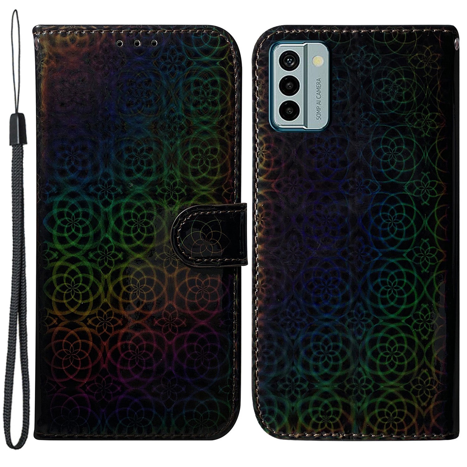 For Nokia G22 Stand Phone Case PU Leather Dazzling Flower Pattern Phone Wallet Cover