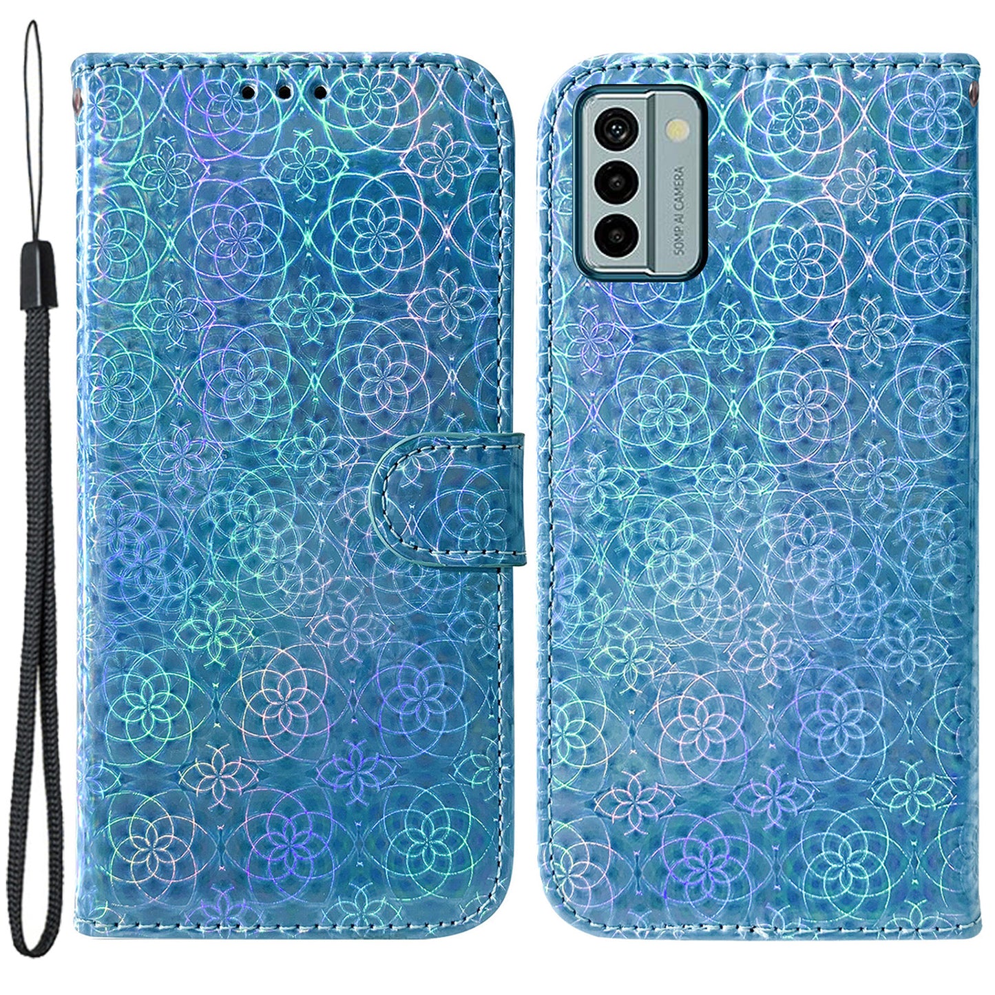 For Nokia G22 Stand Phone Case PU Leather Dazzling Flower Pattern Phone Wallet Cover