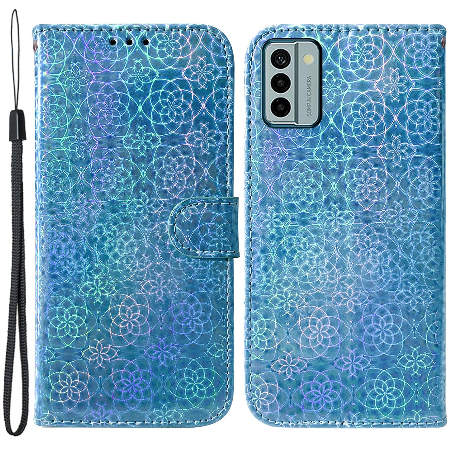 For Nokia G22 Stand Phone Case PU Leather Dazzling Flower Pattern Phone Wallet Cover
