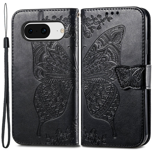 For Google Pixel 8 Butterfly Imprint Leather Wallet Cover Shockproof Phone Case with Stand