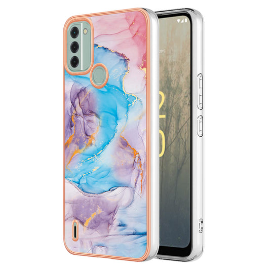 YB IMD Series-1 for Nokia C31 4G Marble Floral Pattern IMD TPU Phone Case Electroplating Anti-drop Cover