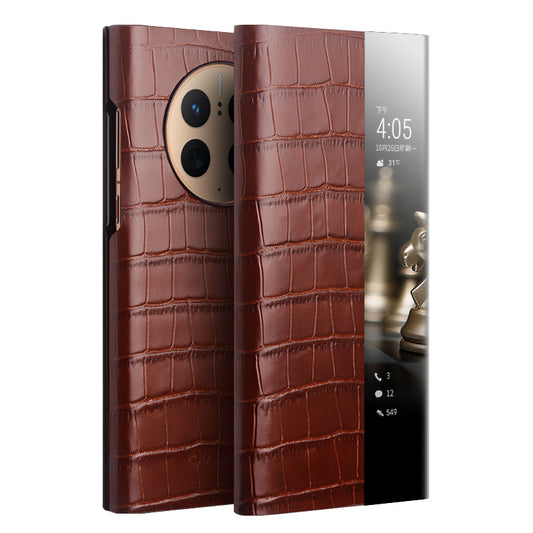 QIALINO For Huawei Mate 50 Pro 4G View Window Phone Case Genuine Cow Leather PC Phone Cover