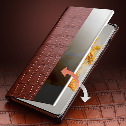 QIALINO For Huawei Mate 50 Pro 4G View Window Phone Case Genuine Cow Leather PC Phone Cover