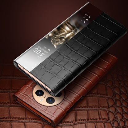 QIALINO For Huawei Mate 50 Pro 4G View Window Phone Case Genuine Cow Leather PC Phone Cover