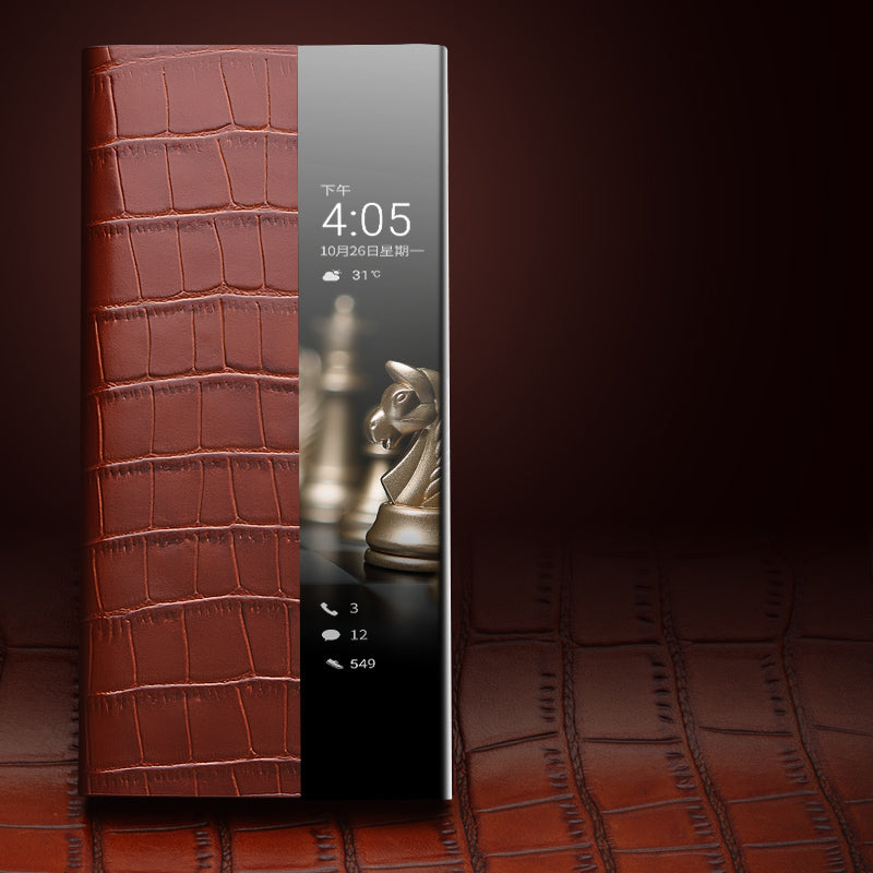 QIALINO For Huawei Mate 50 Pro 4G View Window Phone Case Genuine Cow Leather PC Phone Cover