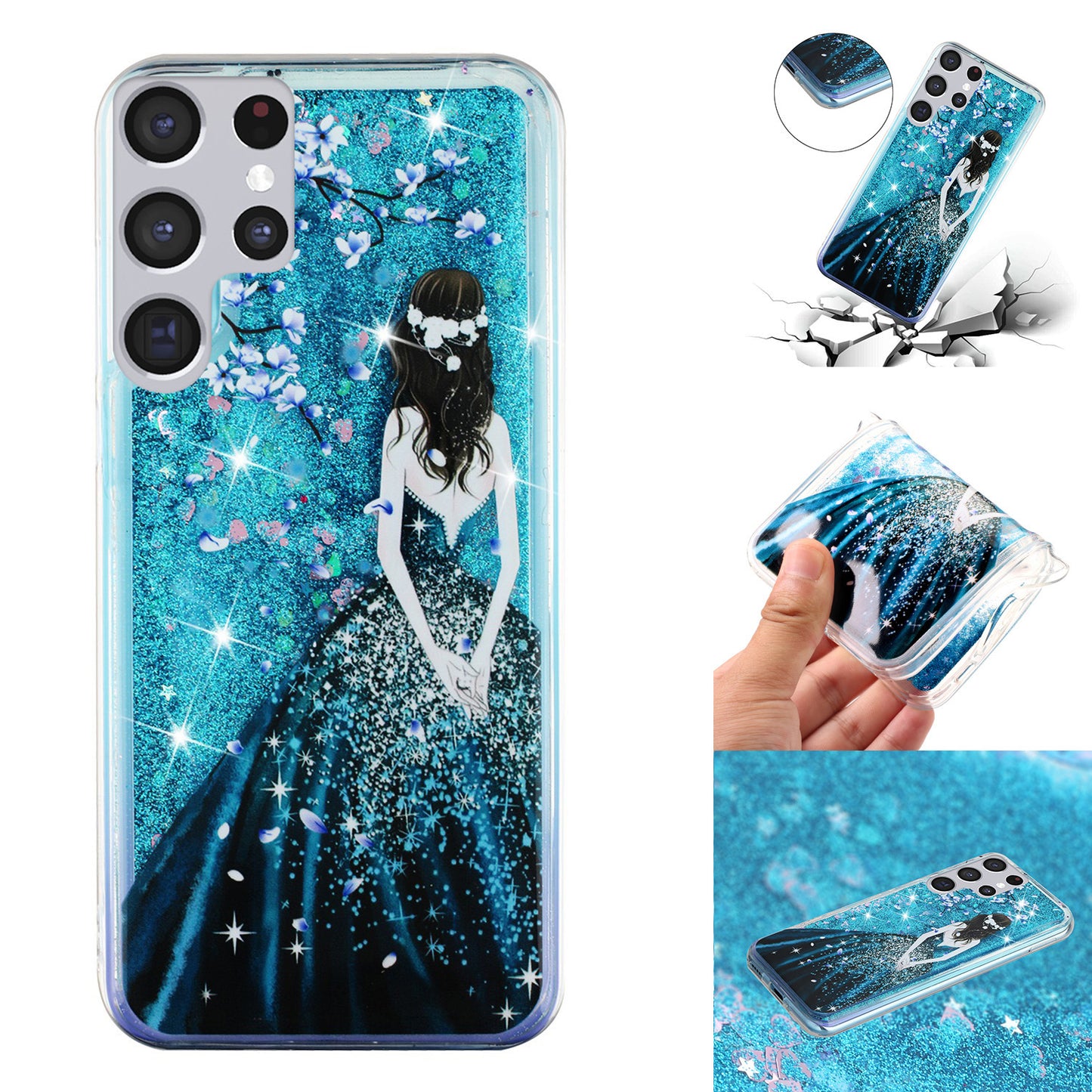 For Samsung Galaxy S23 Ultra Glitter Liquid Quicksand TPU Phone Case Embossment Pattern Phone Cover