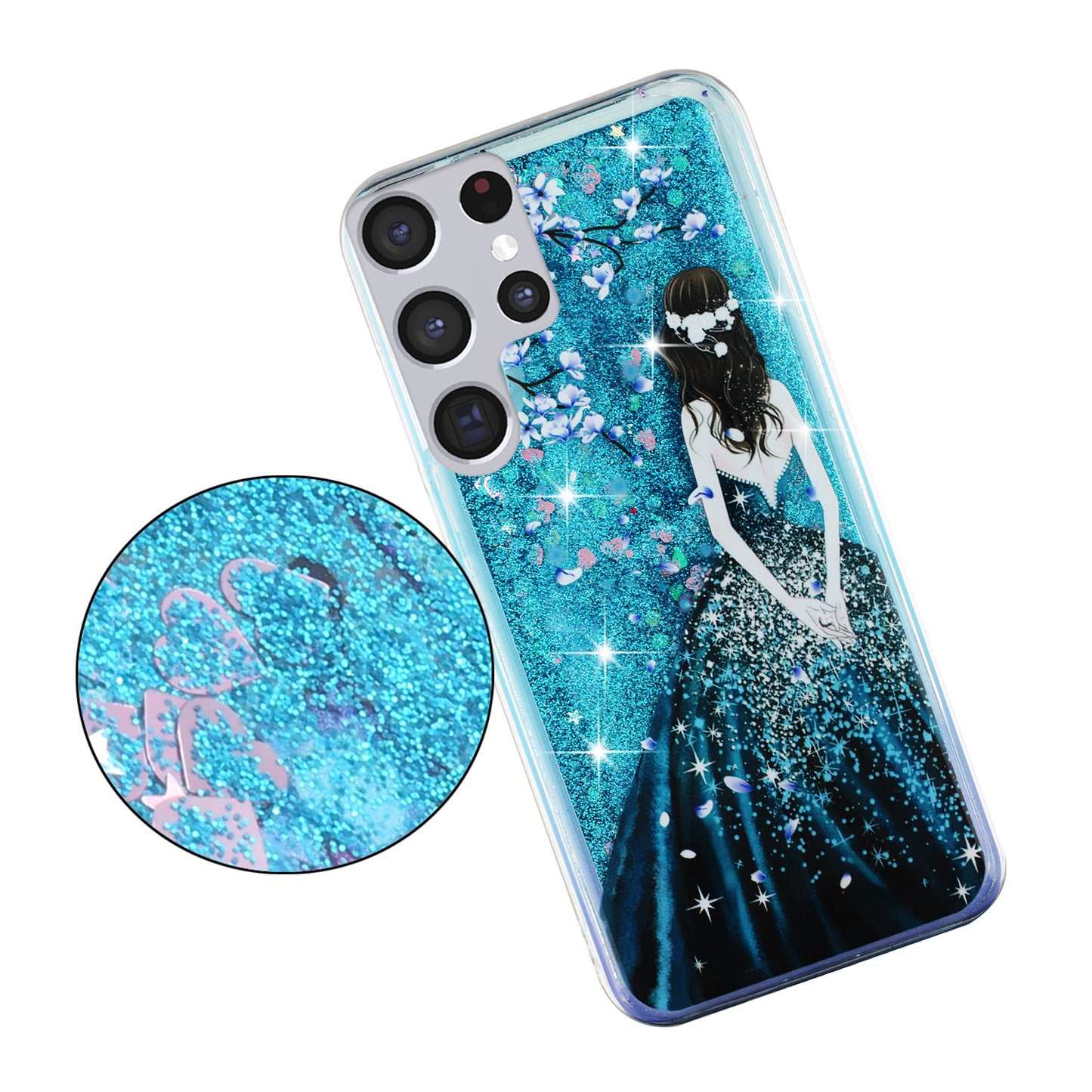 For Samsung Galaxy S23 Ultra Glitter Liquid Quicksand TPU Phone Case Embossment Pattern Phone Cover
