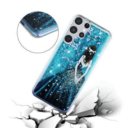 For Samsung Galaxy S23 Ultra Glitter Liquid Quicksand TPU Phone Case Embossment Pattern Phone Cover