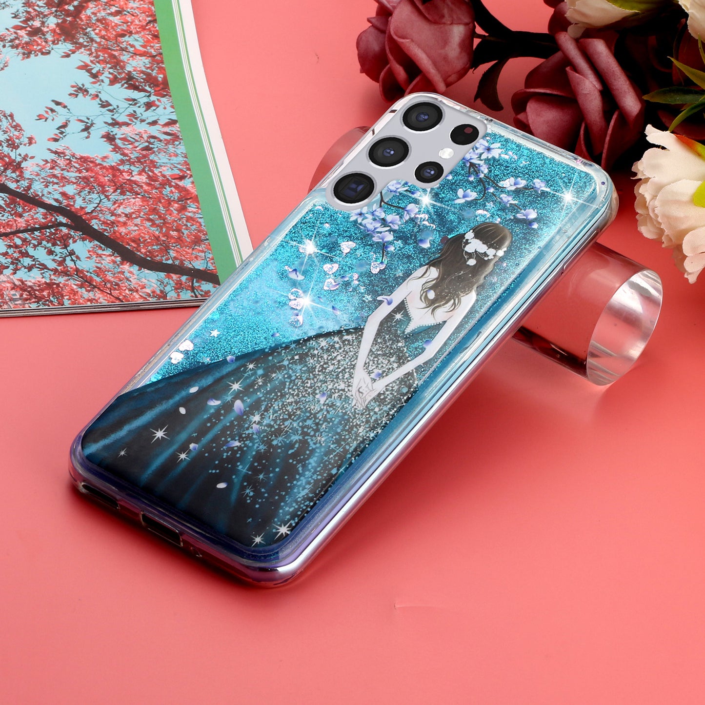 For Samsung Galaxy S23 Ultra Glitter Liquid Quicksand TPU Phone Case Embossment Pattern Phone Cover