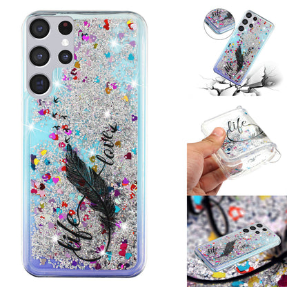 For Samsung Galaxy S23 Ultra Glitter Liquid Quicksand TPU Phone Case Embossment Pattern Phone Cover