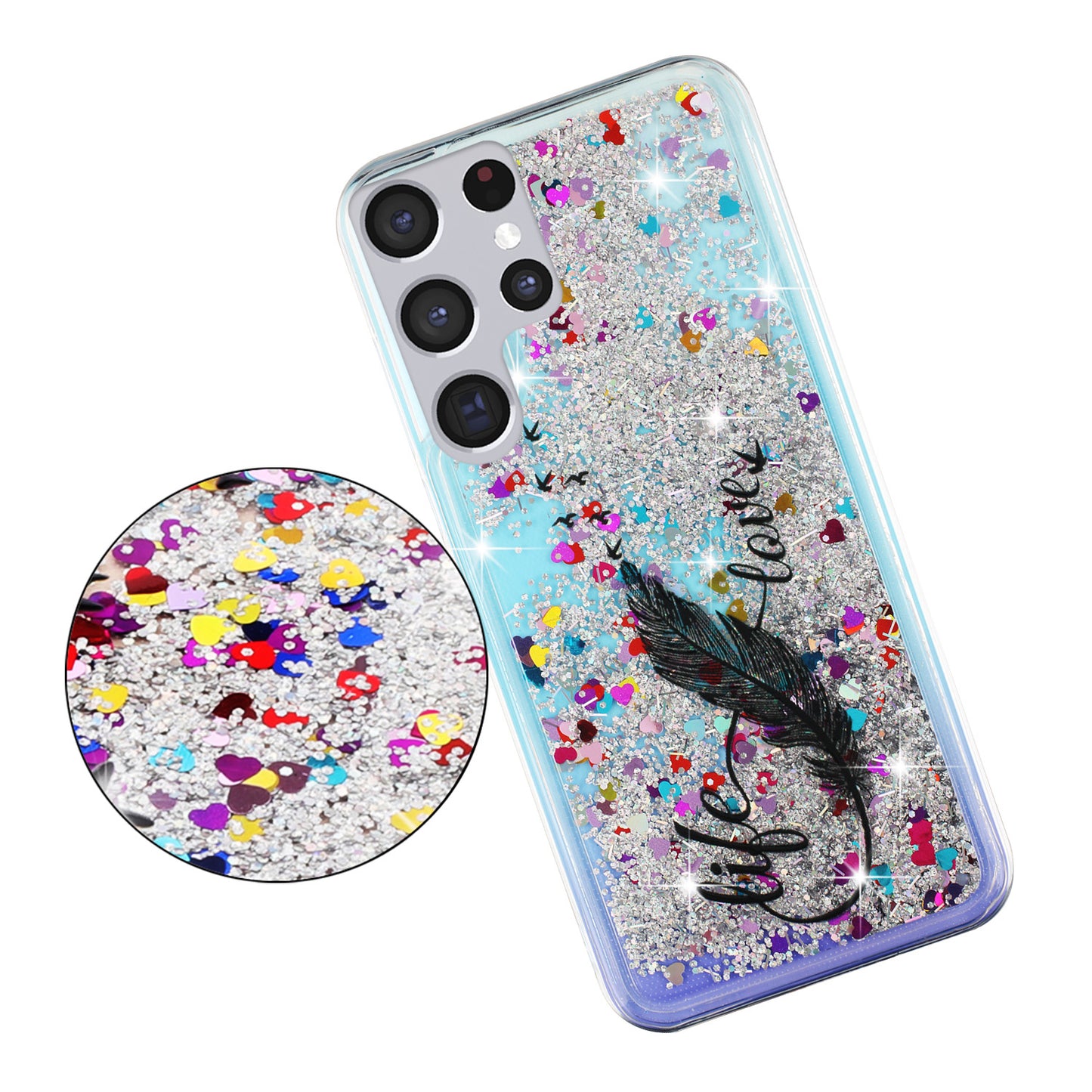 For Samsung Galaxy S23 Ultra Glitter Liquid Quicksand TPU Phone Case Embossment Pattern Phone Cover