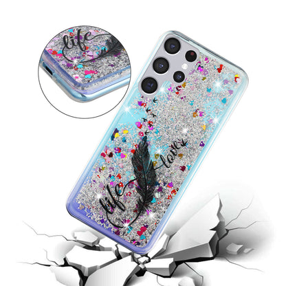 For Samsung Galaxy S23 Ultra Glitter Liquid Quicksand TPU Phone Case Embossment Pattern Phone Cover