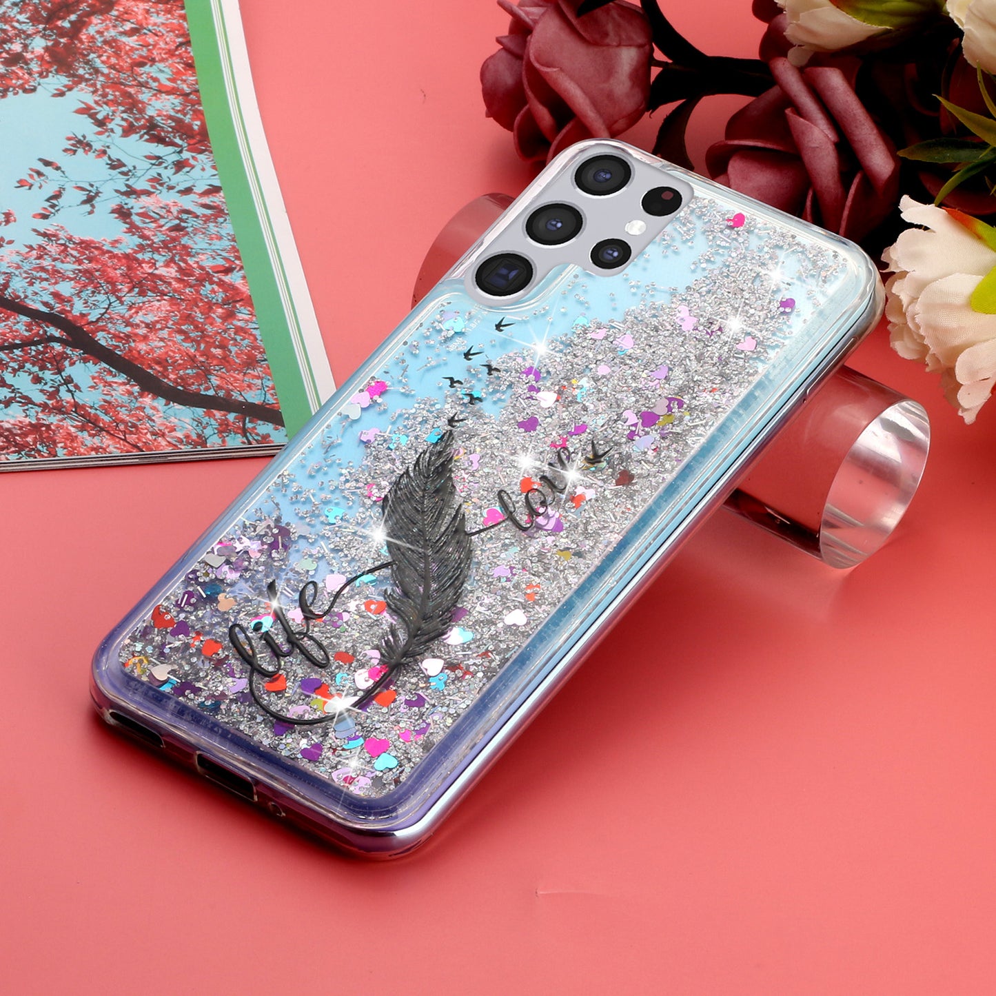 For Samsung Galaxy S23 Ultra Glitter Liquid Quicksand TPU Phone Case Embossment Pattern Phone Cover