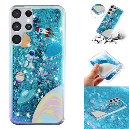 For Samsung Galaxy S23 Ultra Glitter Liquid Quicksand TPU Phone Case Embossment Pattern Phone Cover