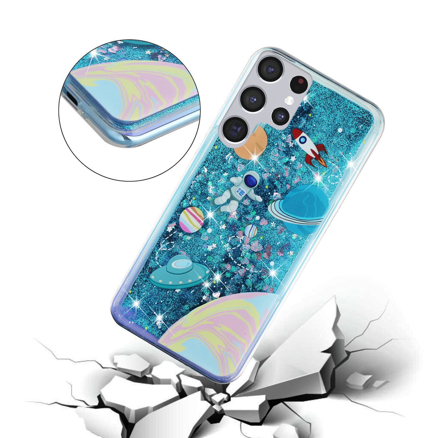 For Samsung Galaxy S23 Ultra Glitter Liquid Quicksand TPU Phone Case Embossment Pattern Phone Cover