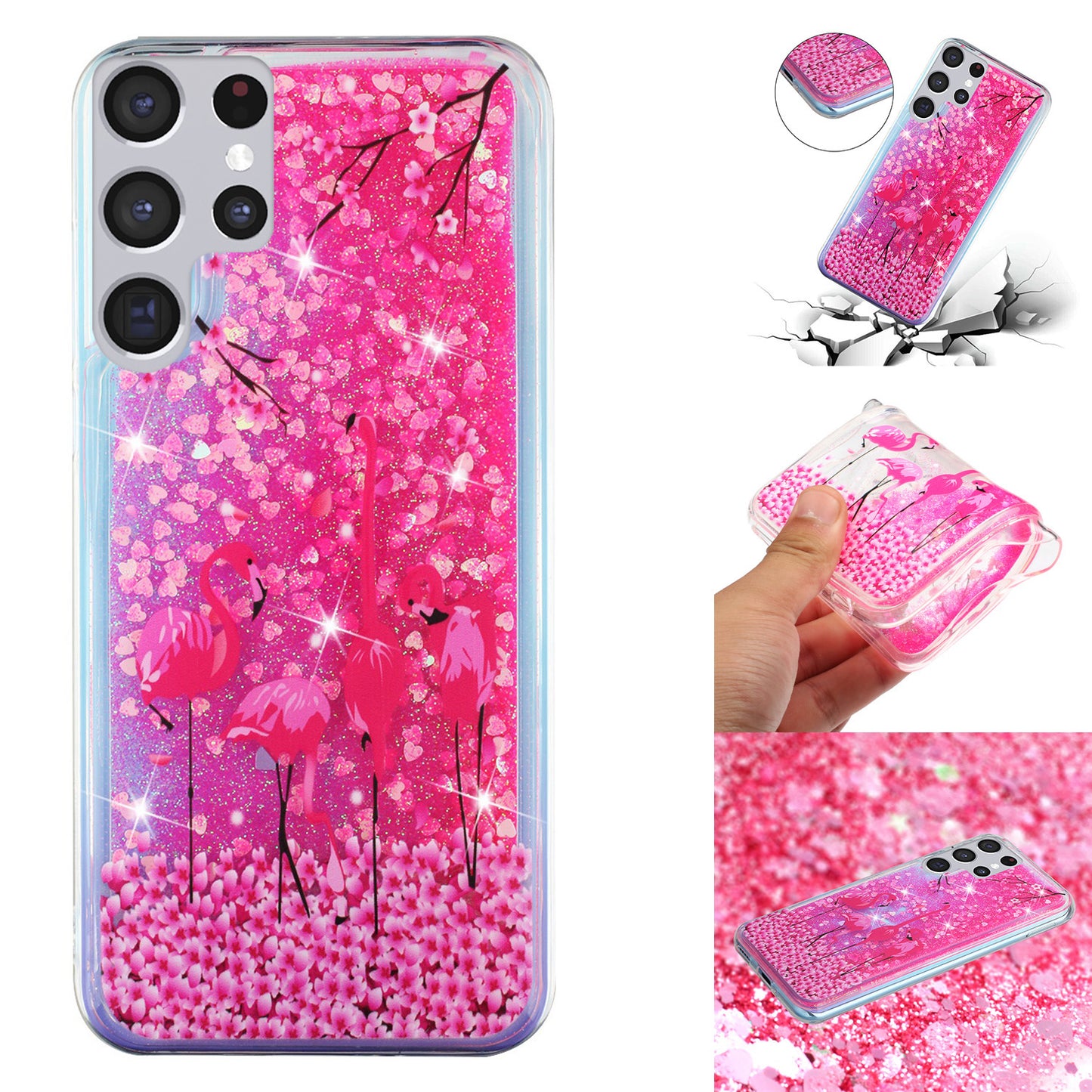 For Samsung Galaxy S23 Ultra Glitter Liquid Quicksand TPU Phone Case Embossment Pattern Phone Cover