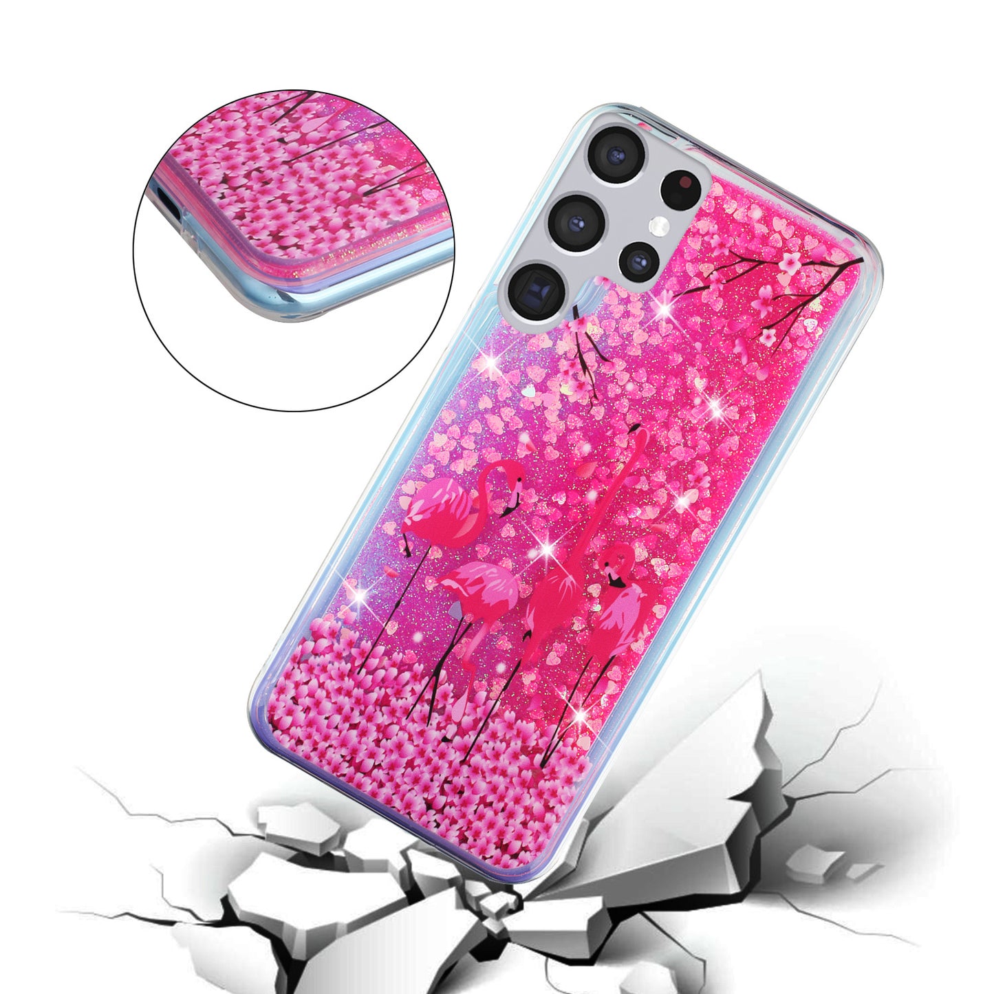 For Samsung Galaxy S23 Ultra Glitter Liquid Quicksand TPU Phone Case Embossment Pattern Phone Cover