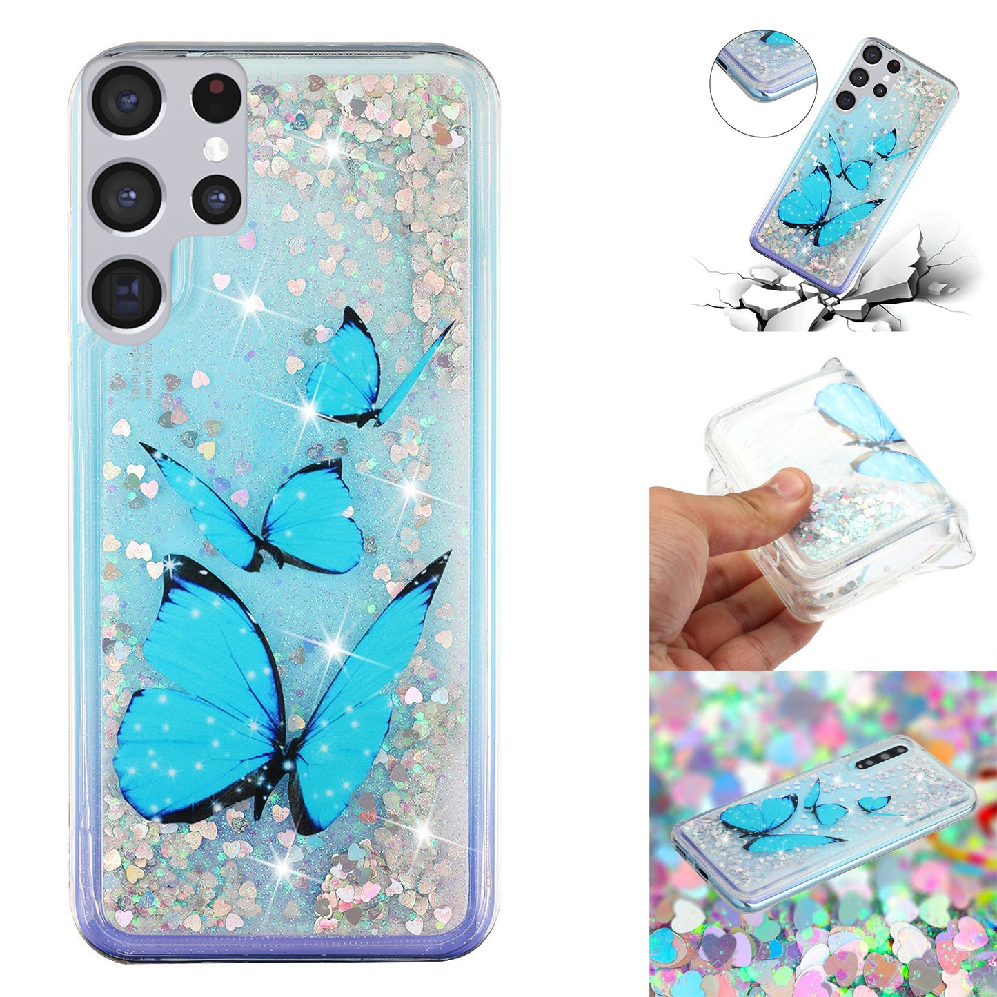 For Samsung Galaxy S23 Ultra Glitter Liquid Quicksand TPU Phone Case Embossment Pattern Phone Cover