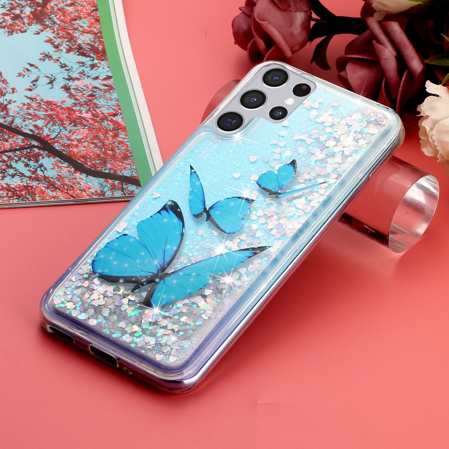For Samsung Galaxy S23 Ultra Glitter Liquid Quicksand TPU Phone Case Embossment Pattern Phone Cover