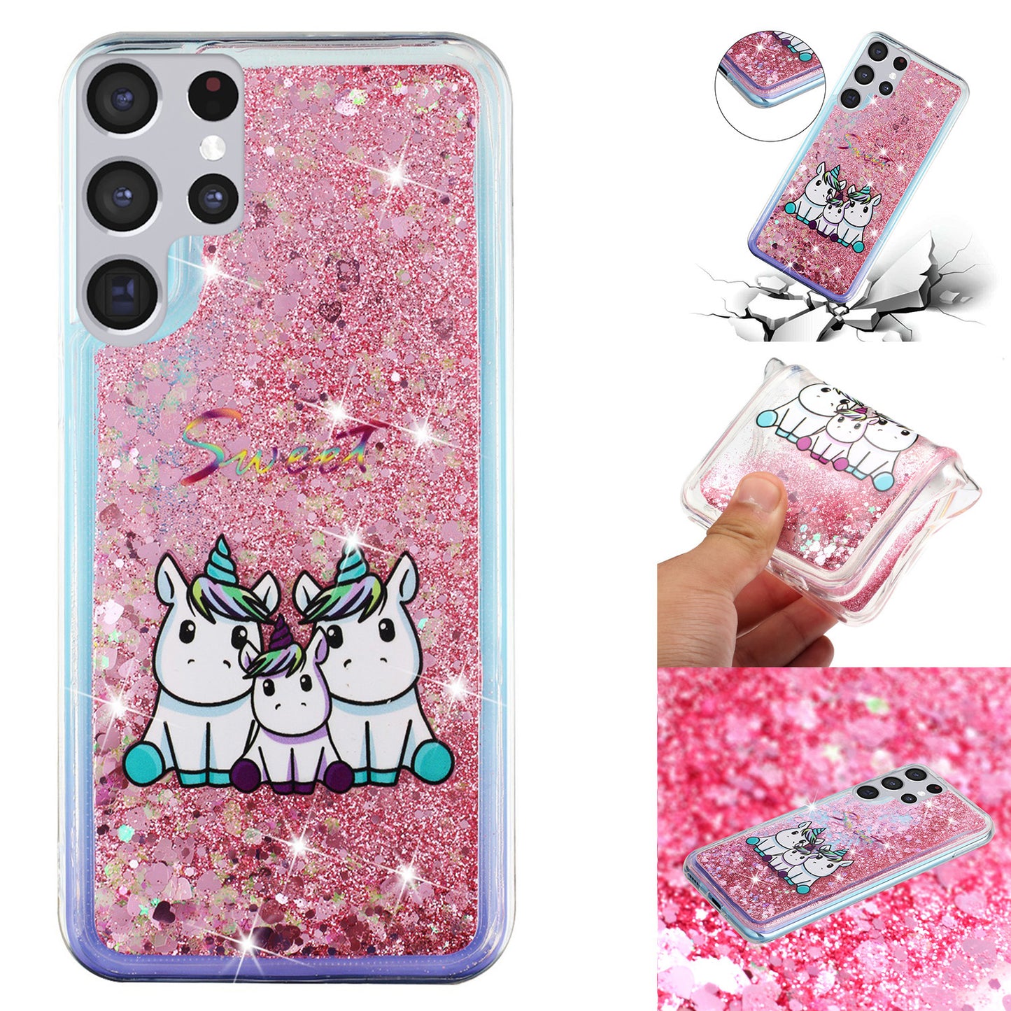 For Samsung Galaxy S23 Ultra Glitter Liquid Quicksand TPU Phone Case Embossment Pattern Phone Cover
