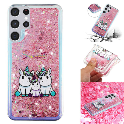 For Samsung Galaxy S23 Ultra Glitter Liquid Quicksand TPU Phone Case Embossment Pattern Phone Cover