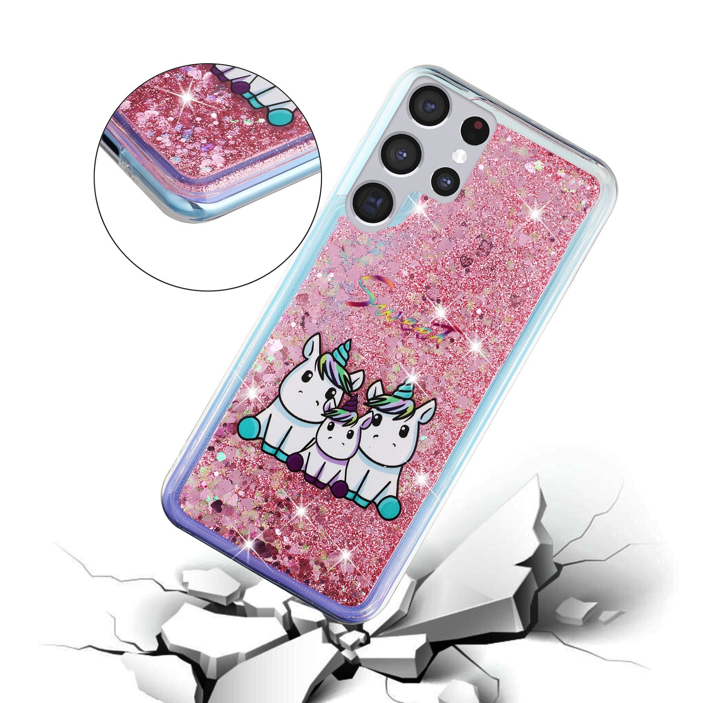 For Samsung Galaxy S23 Ultra Glitter Liquid Quicksand TPU Phone Case Embossment Pattern Phone Cover
