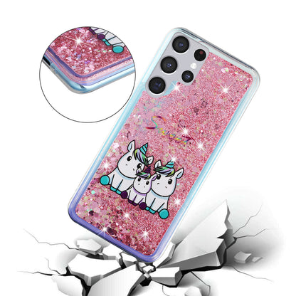 For Samsung Galaxy S23 Ultra Glitter Liquid Quicksand TPU Phone Case Embossment Pattern Phone Cover