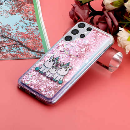 For Samsung Galaxy S23 Ultra Glitter Liquid Quicksand TPU Phone Case Embossment Pattern Phone Cover