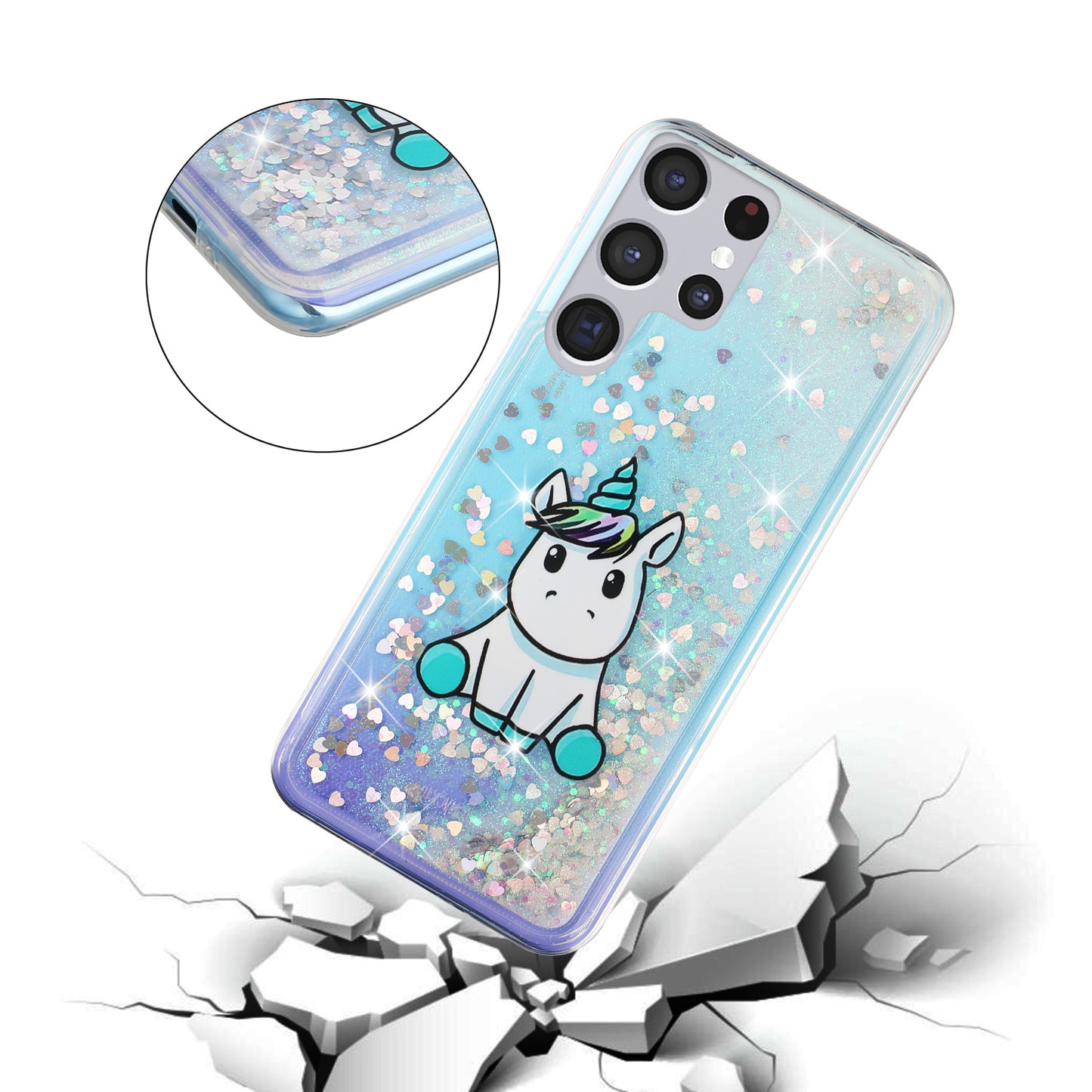 For Samsung Galaxy S23 Ultra Glitter Liquid Quicksand TPU Phone Case Embossment Pattern Phone Cover